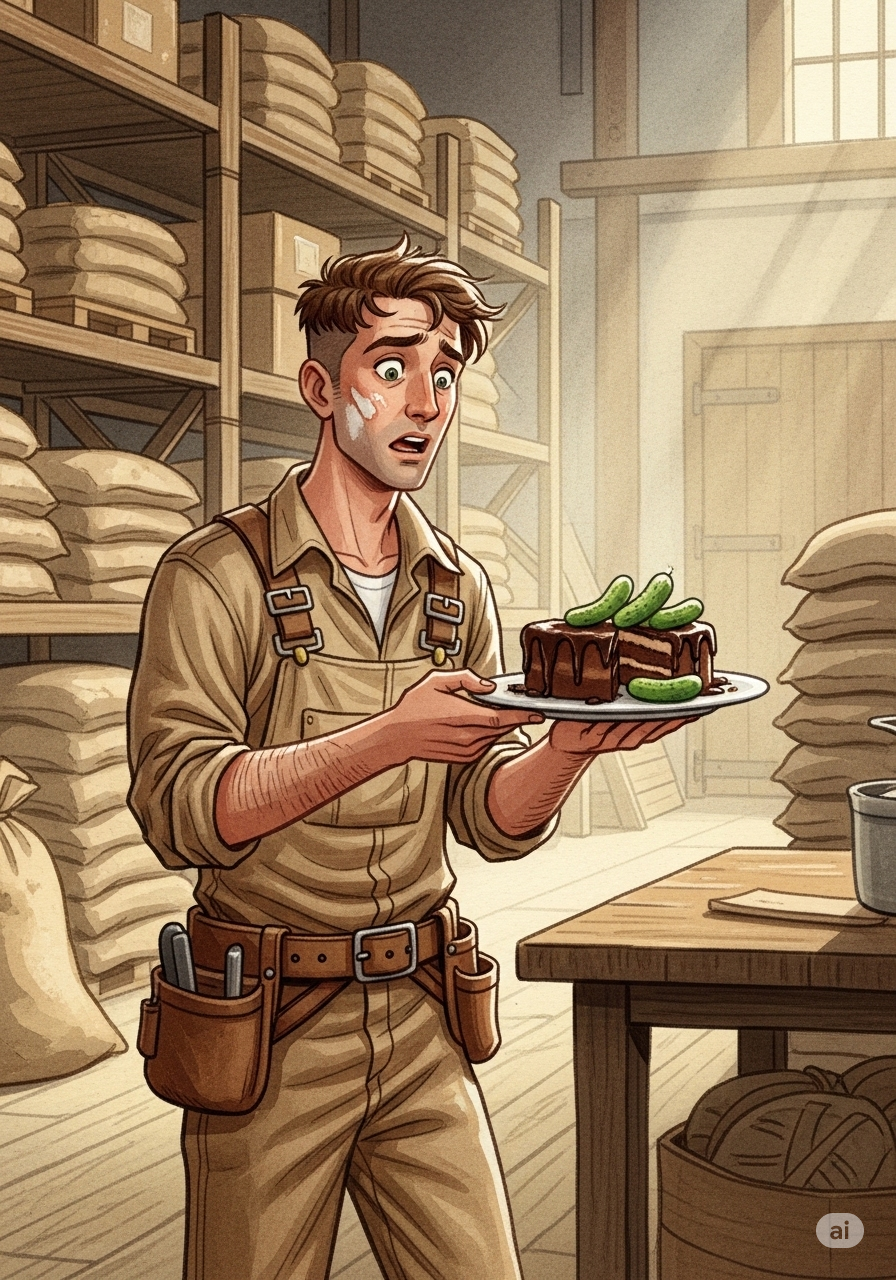 Erzak deposunda pasta ve turşu tabağıyla şaşıran görevli